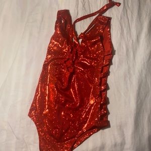 Red Shiny Glitter Bodysuit One Piece Costume
